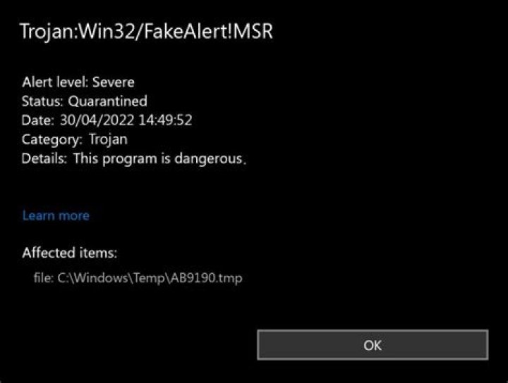 Trojan:Win32/FakeAlert!MSR — FakeAlert Trojan Removal Guide