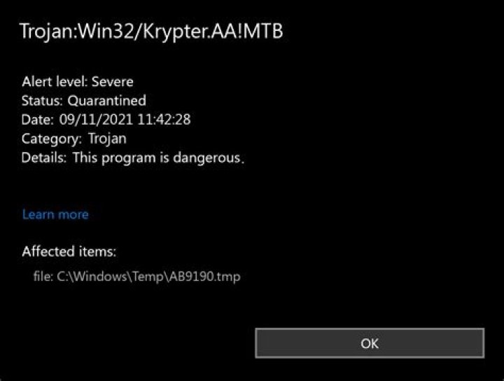 Trojan:Win32/Krypter.AA!MTB (Krypter Trojan) — Virus Removal Guide